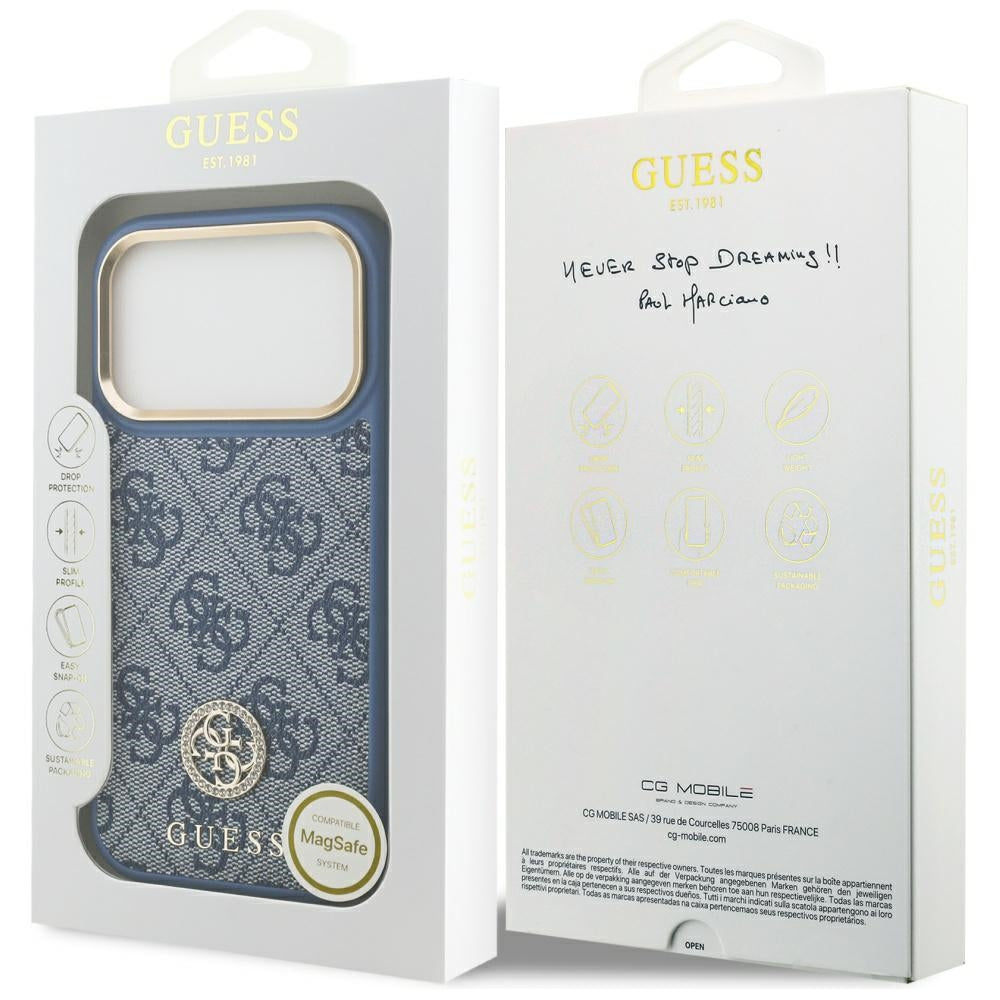 Futrola MagSafe za Apple iPhone 17 Pro Max, Guess, 4G Strass Logo, Plava