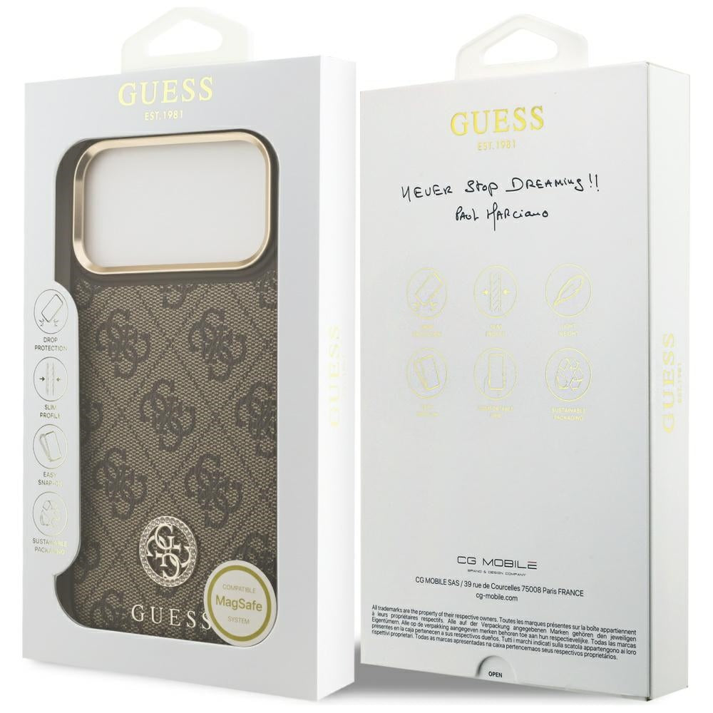 Futrola MagSafe za Apple iPhone 17 Pro Max, Guess, 4G Strass Logo, Braon