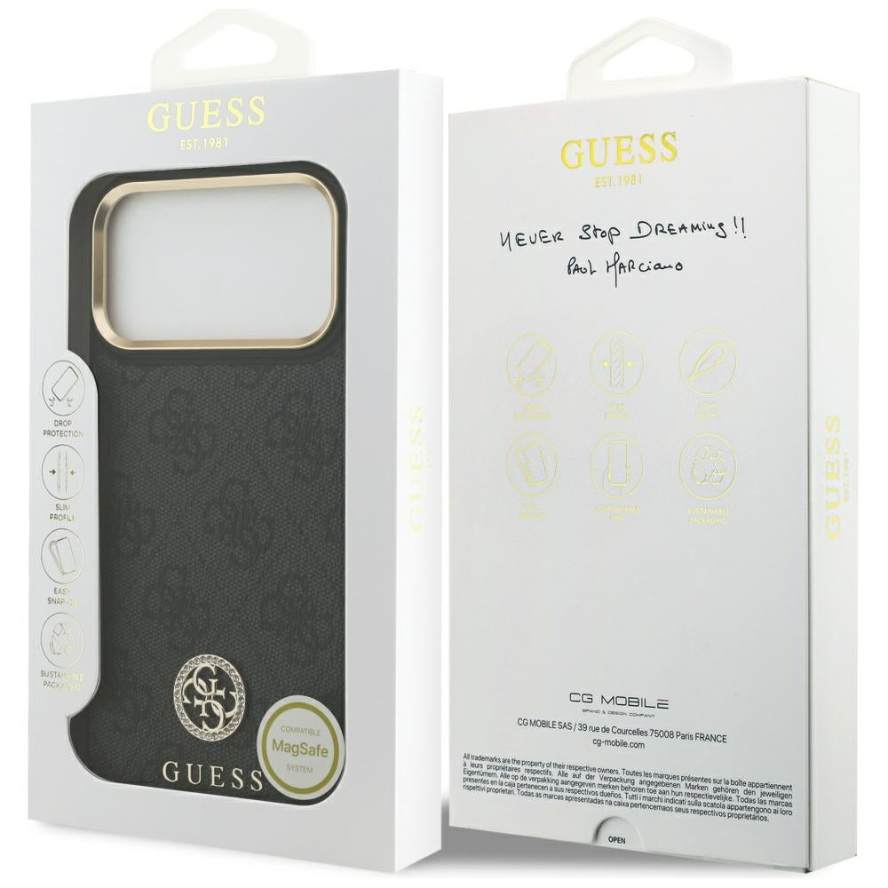 Futrola MagSafe za Apple iPhone 17 Pro Max, Guess, 4G Strass Logo, Crna