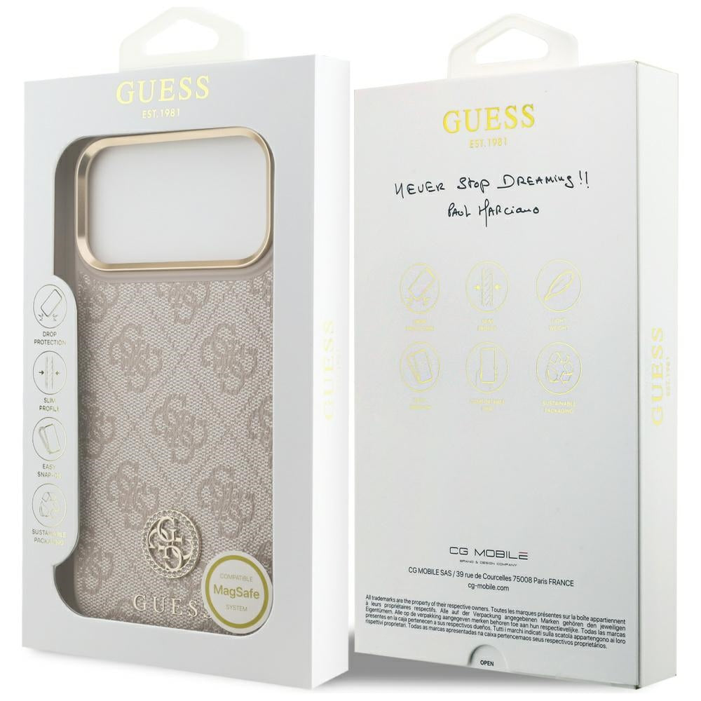 Husa MagSafe za Apple iPhone 17 Pro Max, Guess, 4G Strass Logo, Roze