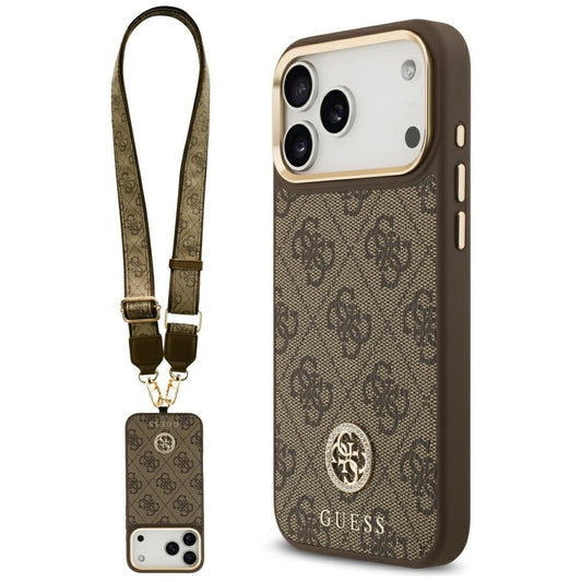 Futrola MagSafe za Apple iPhone 17 Pro Max, Guess, 4G Strass Logo sa velikom trakom, Braon