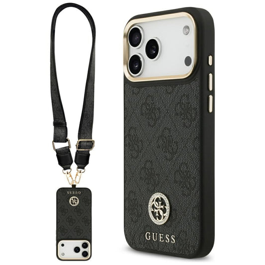 Futrola MagSafe za Apple iPhone 17 Pro Max, Guess, 4G Strass Logo with Big Strap, Crna