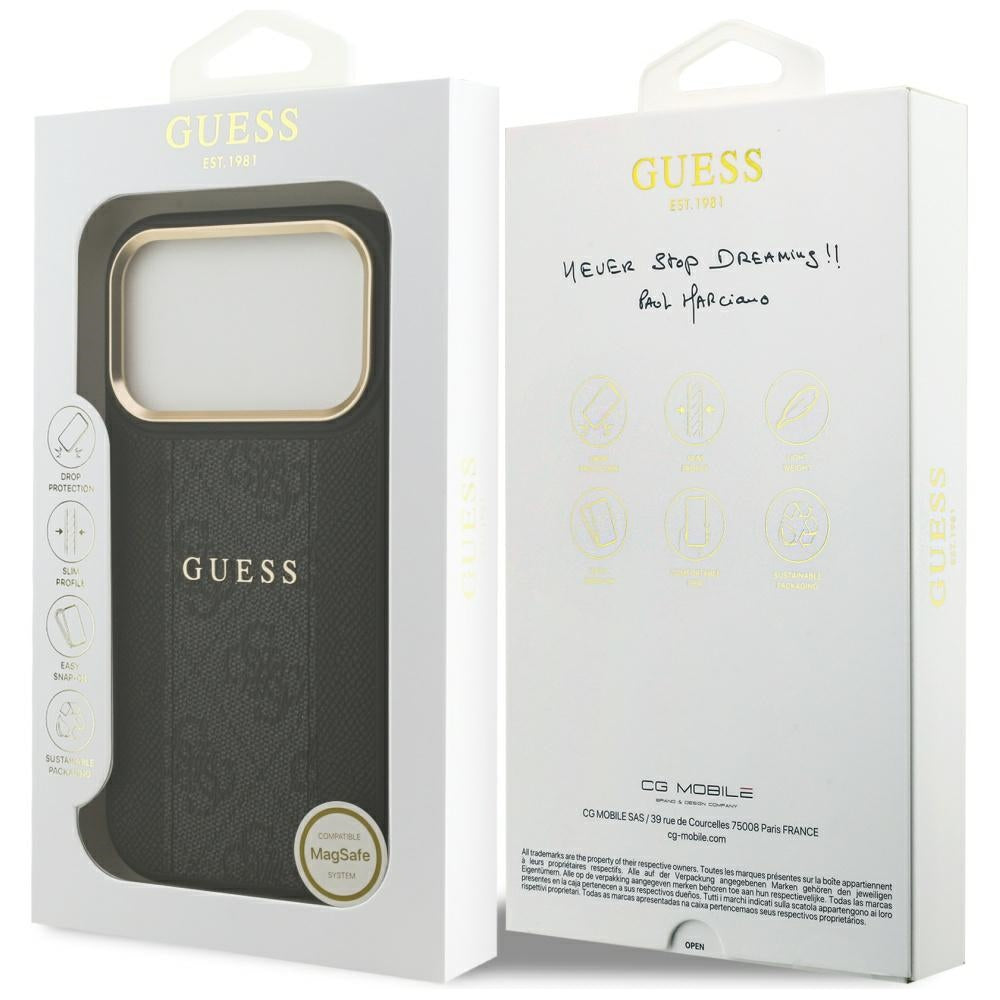 Futrola MagSafe za Apple iPhone 17 Pro Max, Guess, 4G Stripe, Crna