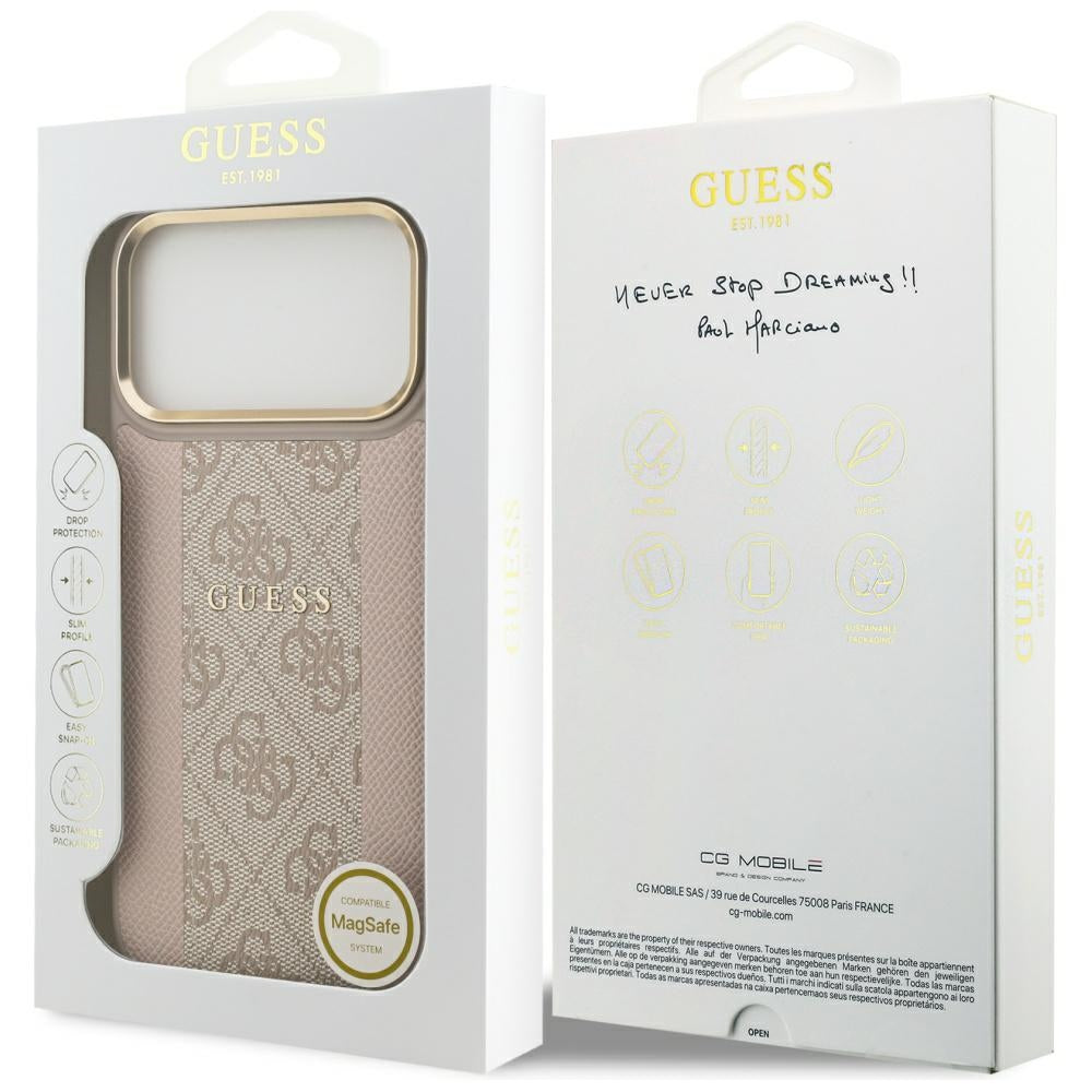 Futrola MagSafe za Apple iPhone 17 Pro Max, Guess, 4G Stripe, Roze
