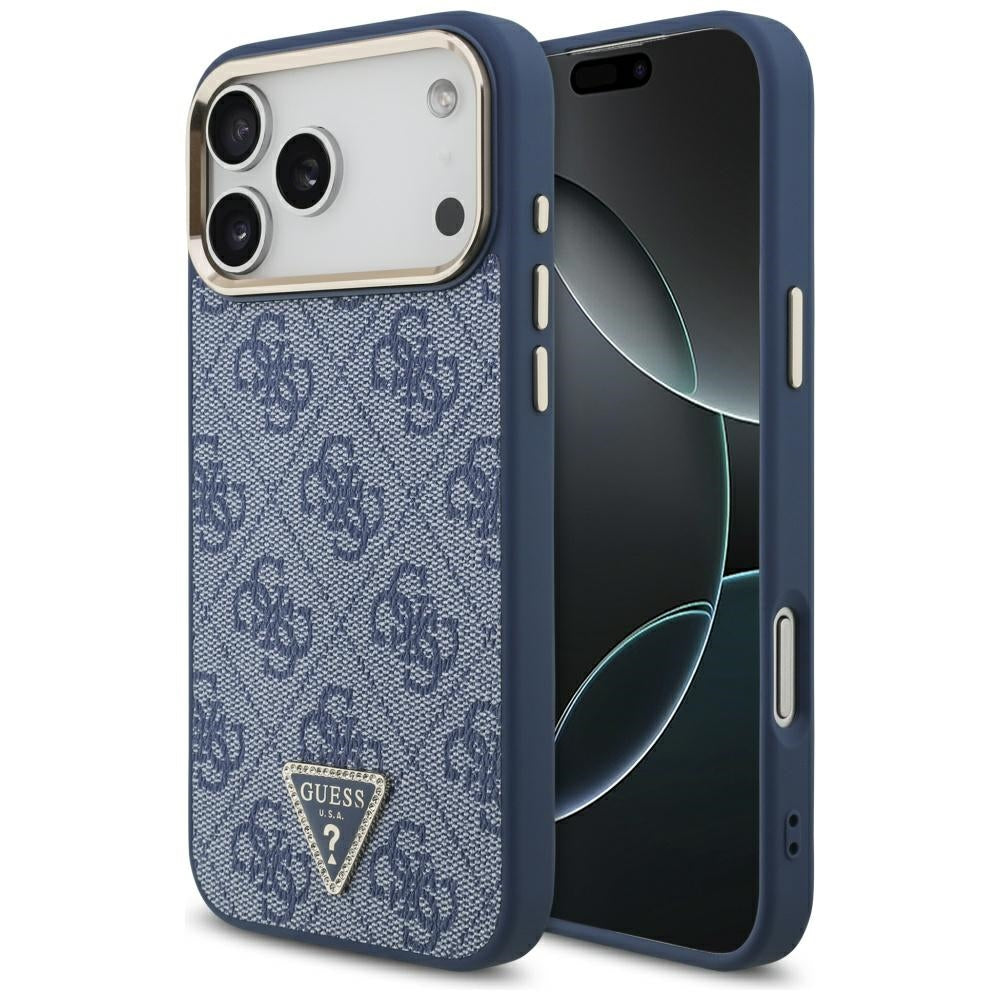 Futrola MagSafe za Apple iPhone 17 Pro Max, Guess, 4G Triangle Logo, Zlatno Plava