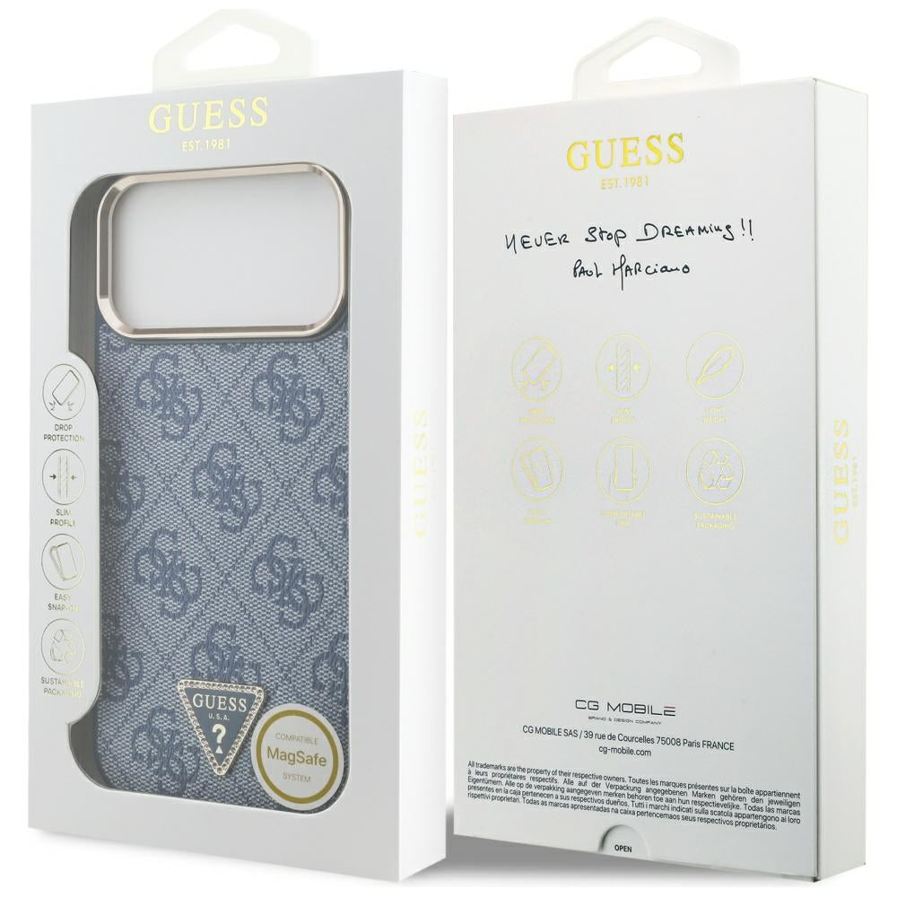 Futrola MagSafe za Apple iPhone 17 Pro Max, Guess, 4G Triangle Logo, Zlatno Plava