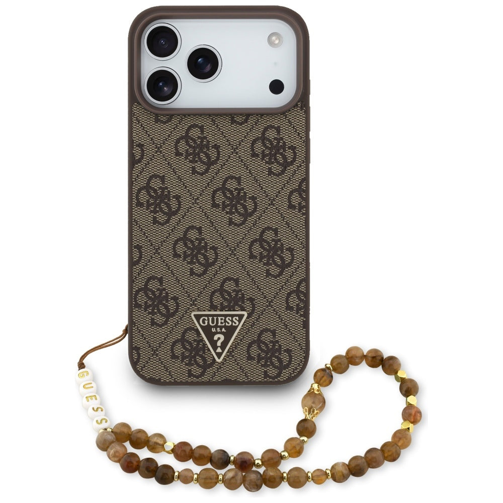 Futrola MagSafe za Apple iPhone 17 Pro Max, Guess, 4G Triangle Logo Cord Strap, Braon