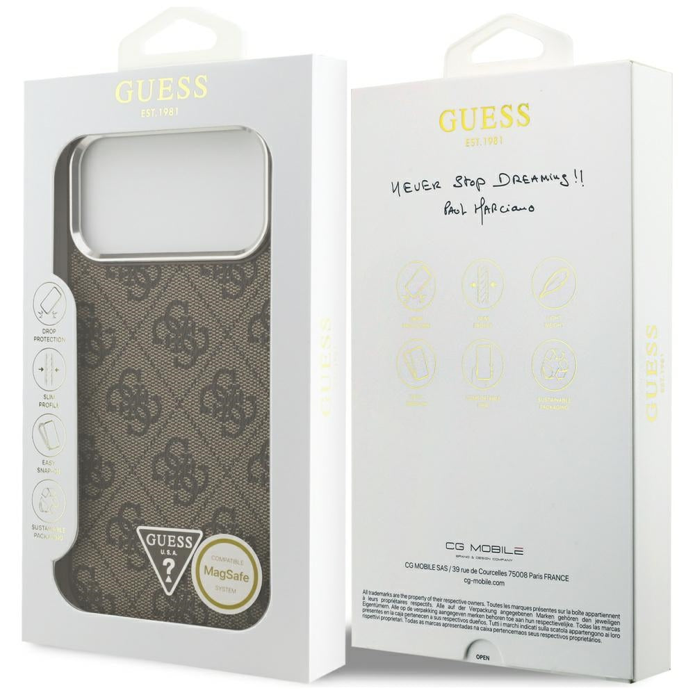 Futrola MagSafe za Apple iPhone 17 Pro Max, Guess, 4G Triangle Logo, Braon