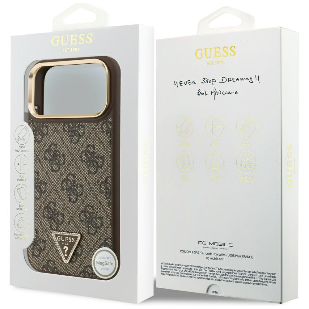 Futrola MagSafe za Apple iPhone 17 Pro Max, Guess, 4G Triangle Logo, Zlatno Braon