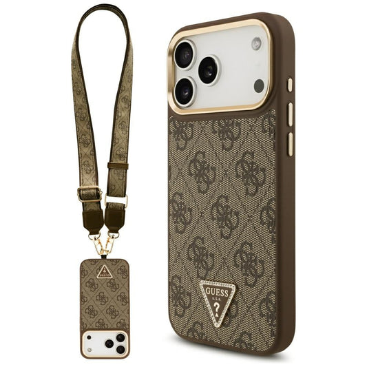 Husa MagSafe za Apple iPhone 17 Pro Max, Guess, 4G Triangle Logo with Big Strap, Braon