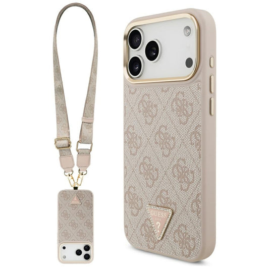 Futrola MagSafe za Apple iPhone 17 Pro Max, Guess, 4G Triangle Logo with Big Strap, Roze