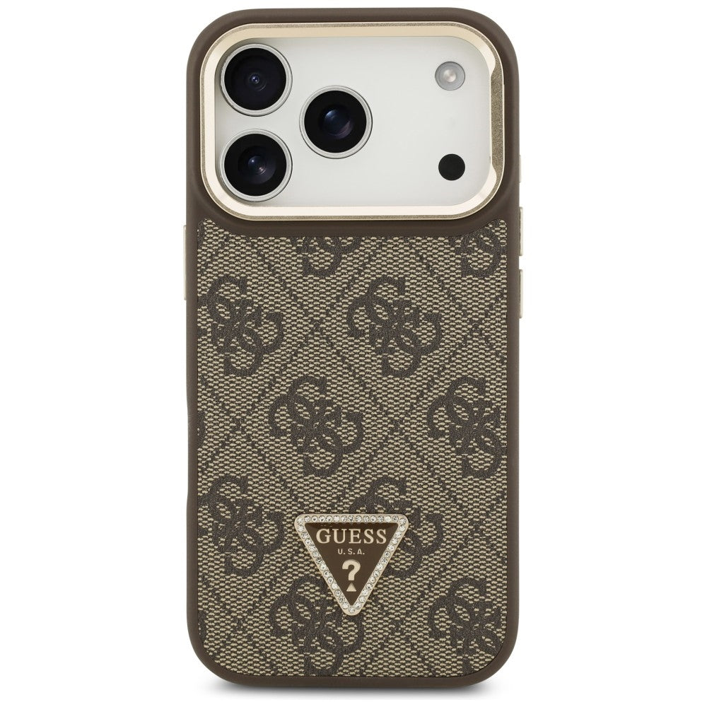 Futrola MagSafe za Apple iPhone 17 Pro Max, Guess, 4G Triangle Logo with Stand Camera, Zlatno Braon
