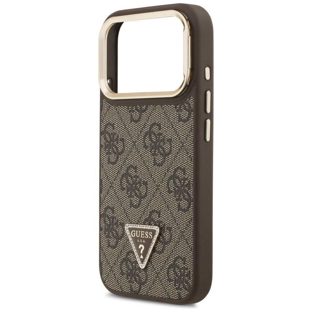 Futrola MagSafe za Apple iPhone 17 Pro Max, Guess, 4G Triangle Logo with Stand Camera, Zlatno Braon
