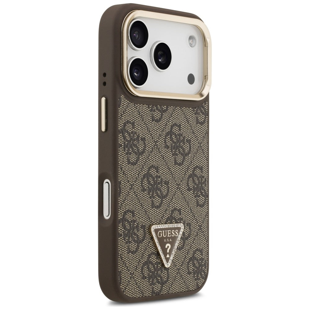 Futrola MagSafe za Apple iPhone 17 Pro Max, Guess, 4G Triangle Logo with Stand Camera, Zlatno Braon