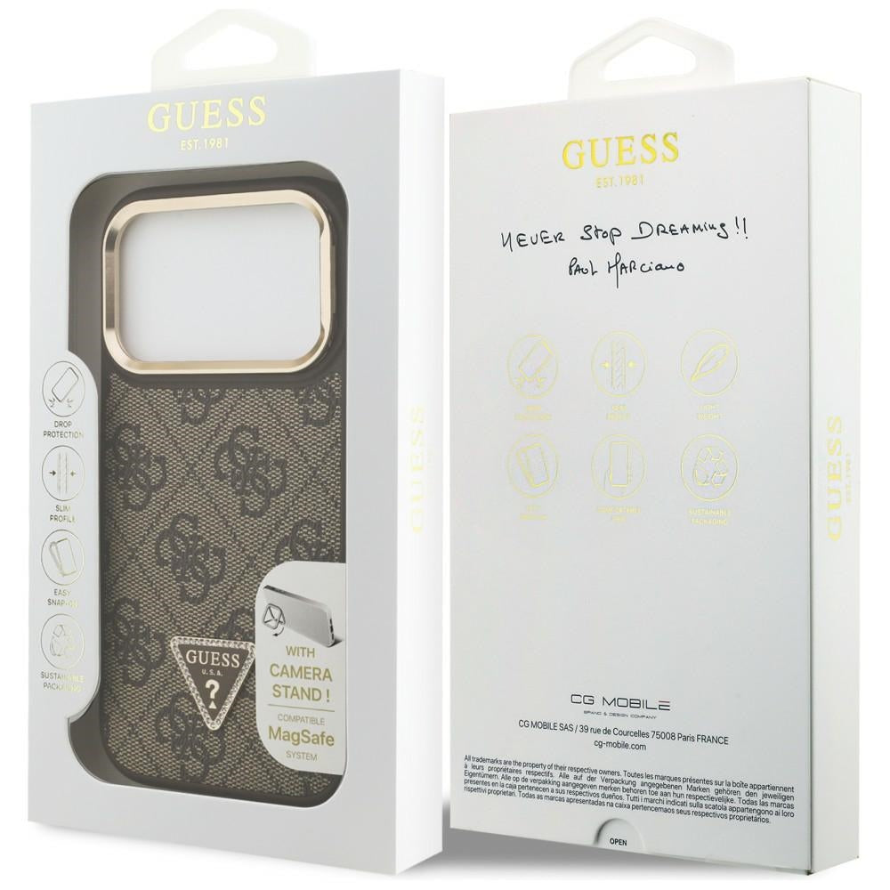 Futrola MagSafe za Apple iPhone 17 Pro Max, Guess, 4G Triangle Logo with Stand Camera, Zlatno Braon