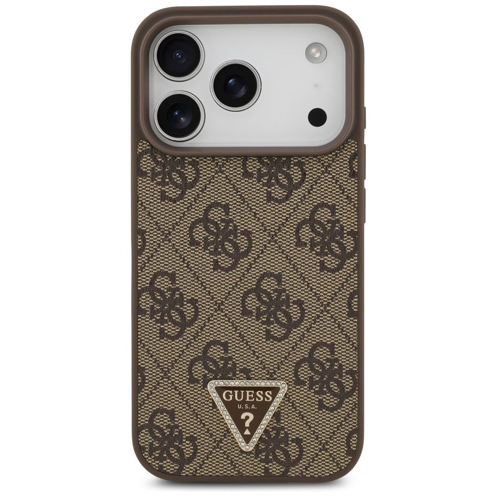 Futrola MagSafe za Apple iPhone 17 Pro Max, Guess, 4G Triangle Strass, Braon