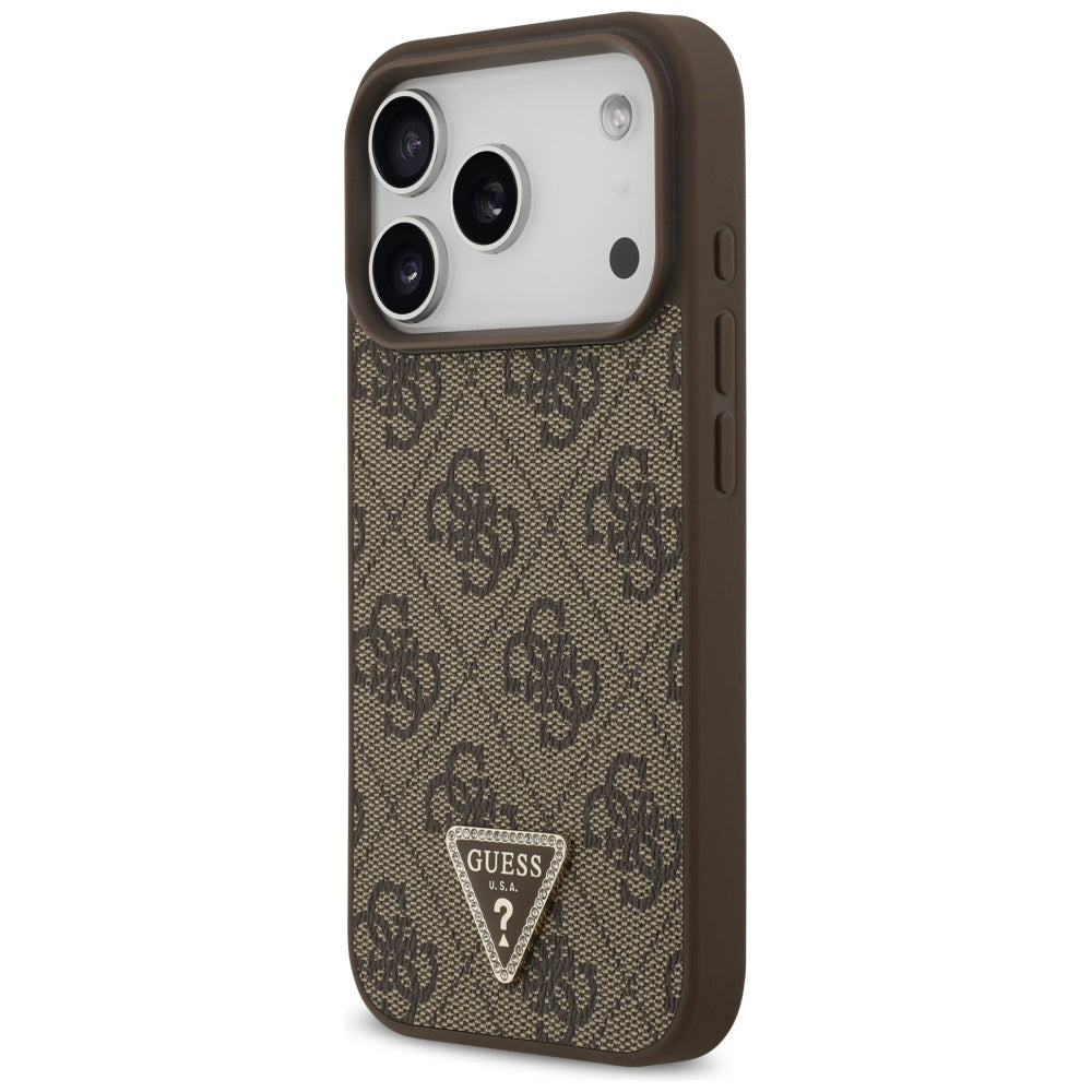 Futrola MagSafe za Apple iPhone 17 Pro Max, Guess, 4G Triangle Strass, Braon