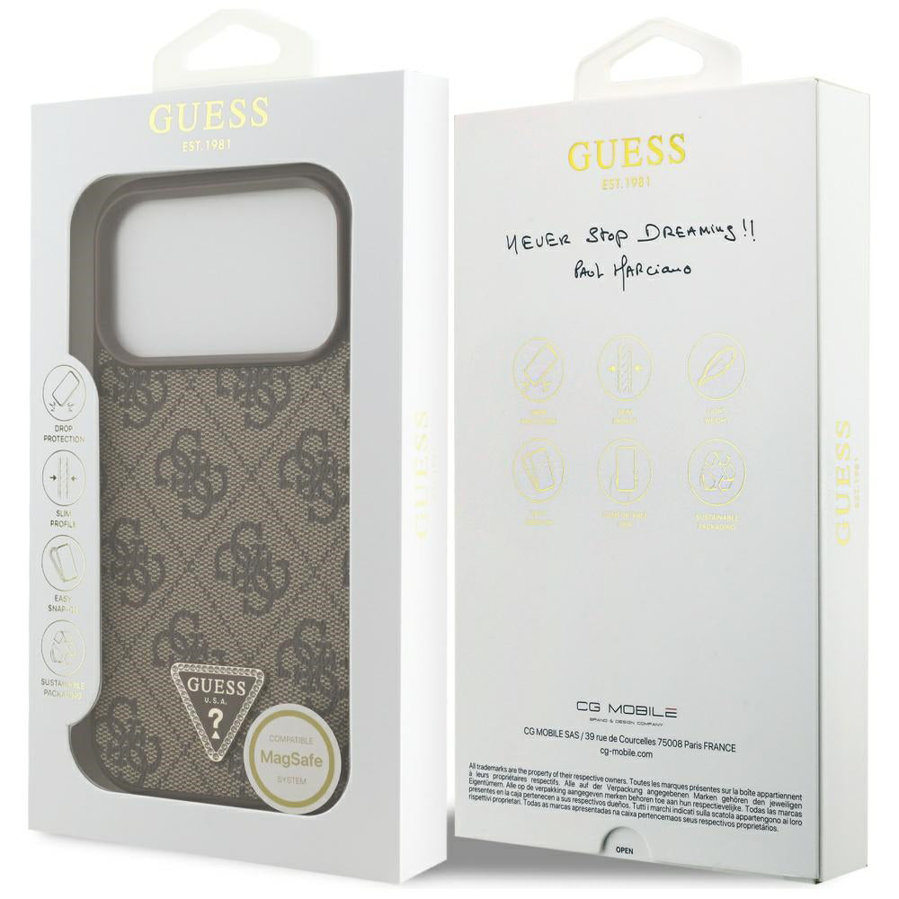 Futrola MagSafe za Apple iPhone 17 Pro Max, Guess, 4G Triangle Strass, Braon