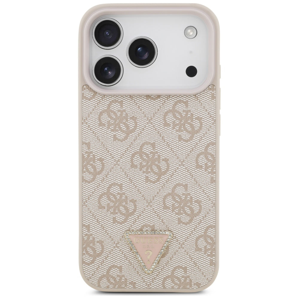 Husa MagSafe za Apple iPhone 17 Pro Max, Guess, 4G Triangle Strass, Roze