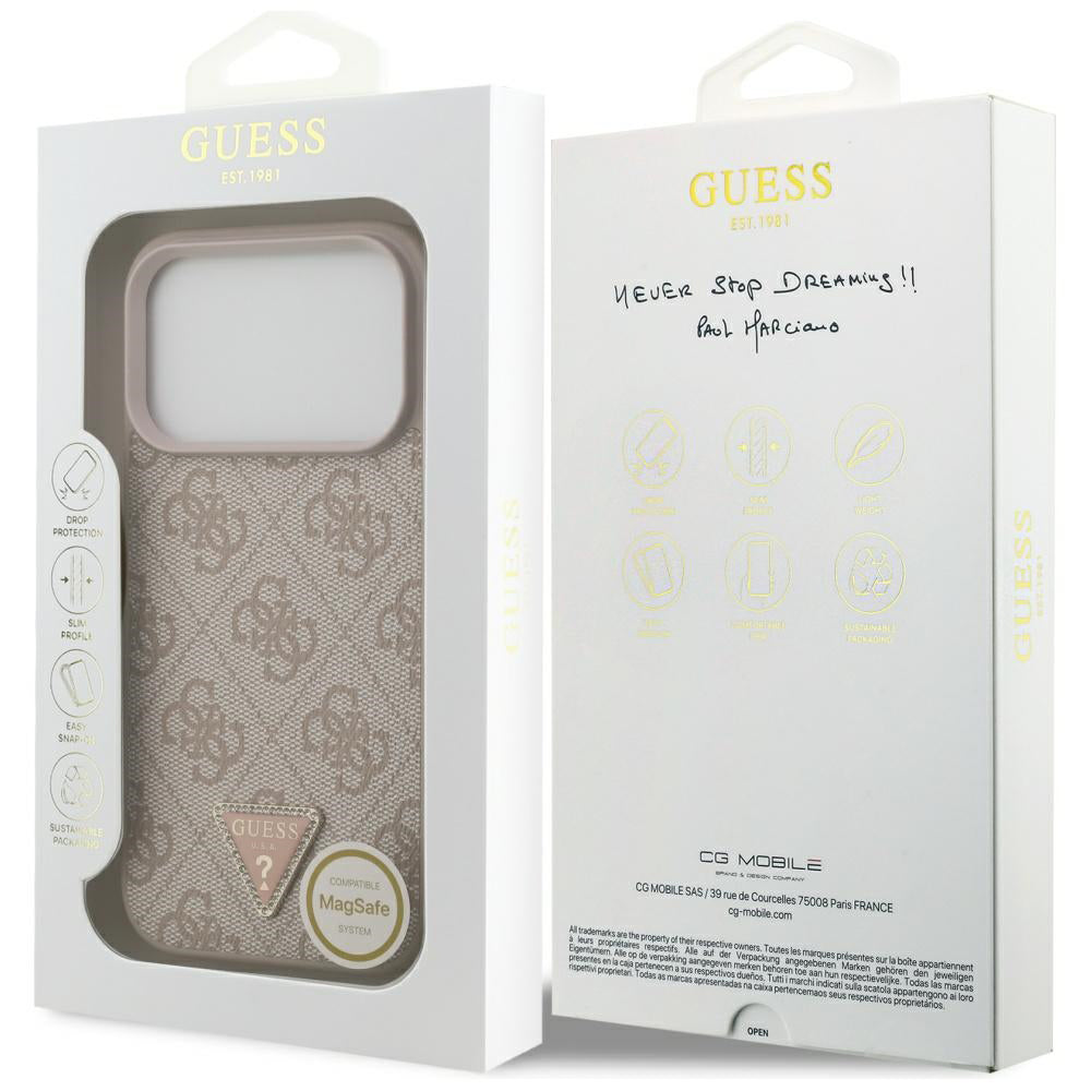 Husa MagSafe za Apple iPhone 17 Pro Max, Guess, 4G Triangle Strass, Roze