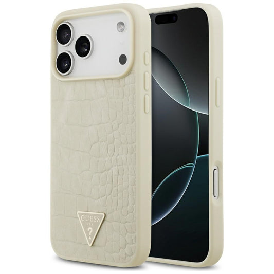 Husa MagSafe za Apple iPhone 17 Pro Max, Guess, Croco Triangle Logo, Zlatna