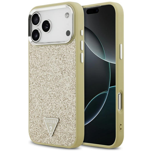 Husa MagSafe za Apple iPhone 17 Pro Max, Guess, Glitter Triangle Logo, Zlatna