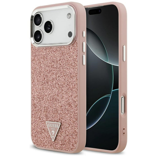 Husa MagSafe za Apple iPhone 17 Pro Max, Guess, Glitter Triangle Logo, Roze