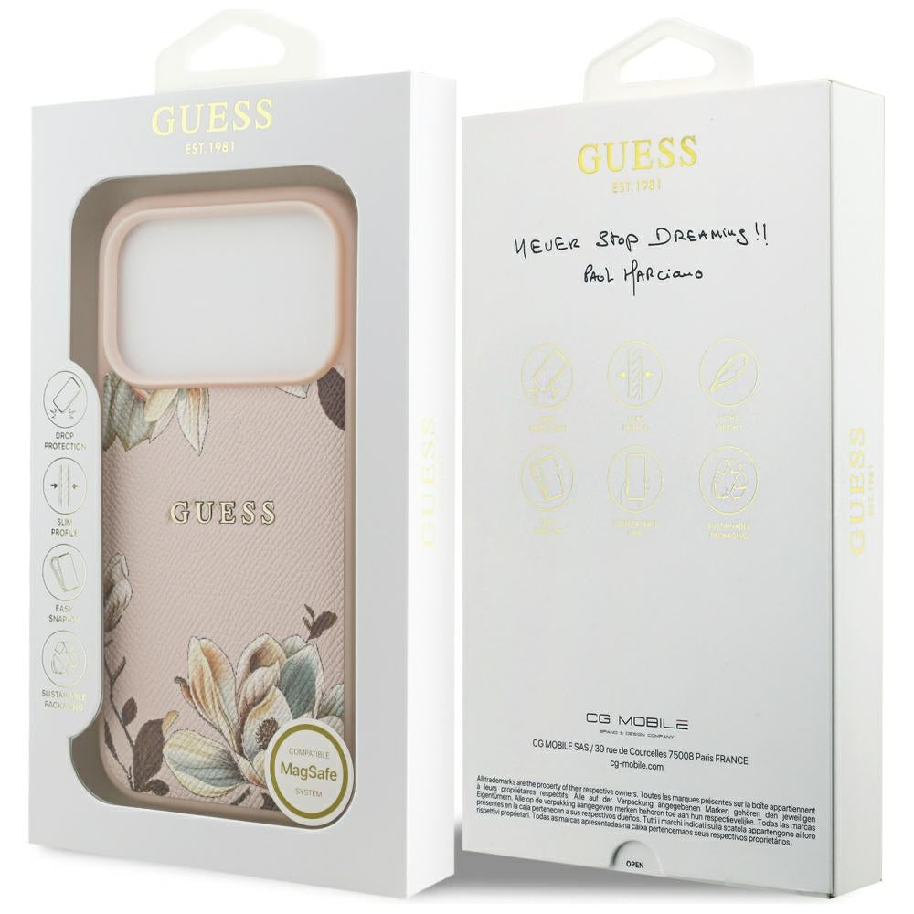 Futrola MagSafe za Apple iPhone 17 Pro Max, Guess, Grained Flowers, Roze