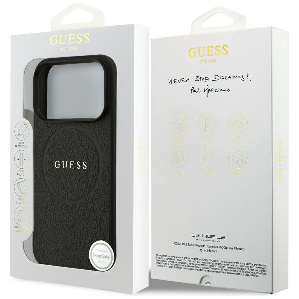 Futrola MagSafe za Apple iPhone 17 Pro Max, Guess, Grained Gold Ring, Crna