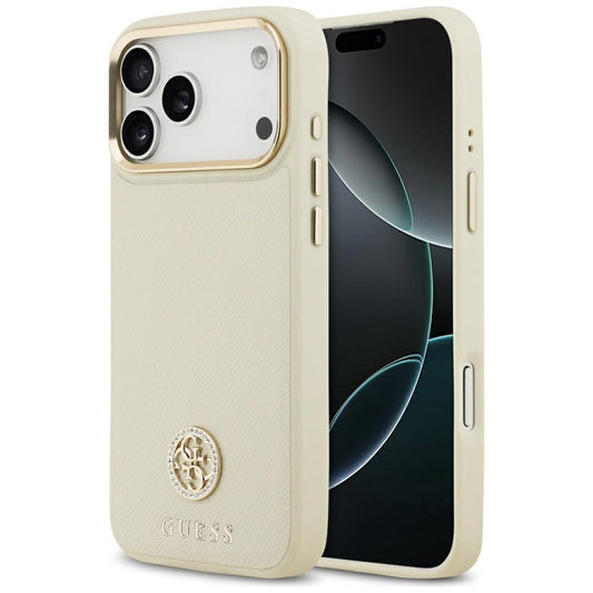 Futrola MagSafe za Apple iPhone 17 Pro Max, Guess, Grained Strass Logo, Bež