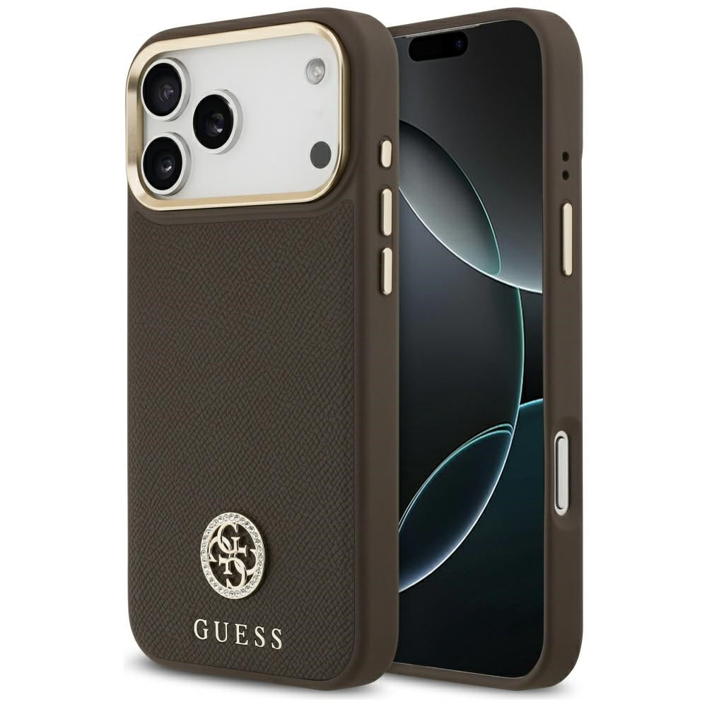 Futrola MagSafe za Apple iPhone 17 Pro Max, Guess, Grained Strass Logo, Braon