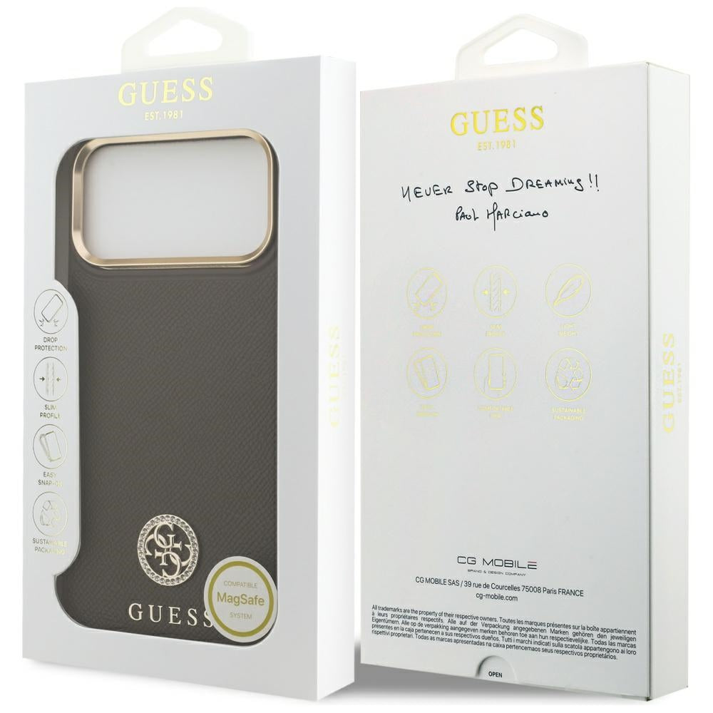 Futrola MagSafe za Apple iPhone 17 Pro Max, Guess, Grained Strass Logo, Braon