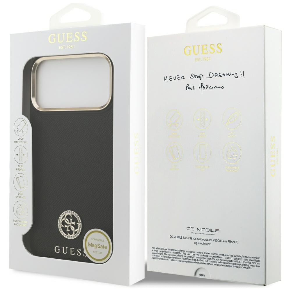 Futrola MagSafe za Apple iPhone 17 Pro Max, Guess, Grained Strass Logo, Crna