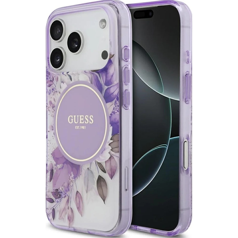 Futrola MagSafe za Apple iPhone 17 Pro Max, Guess, IML Flower & Tonal Circle, Ljubičasta