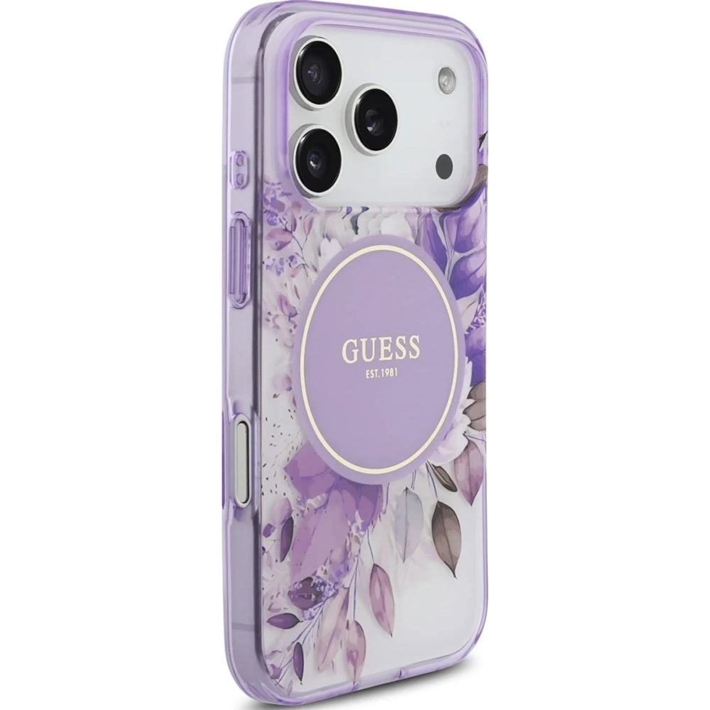 Futrola MagSafe za Apple iPhone 17 Pro Max, Guess, IML Flower & Tonal Circle, Ljubičasta