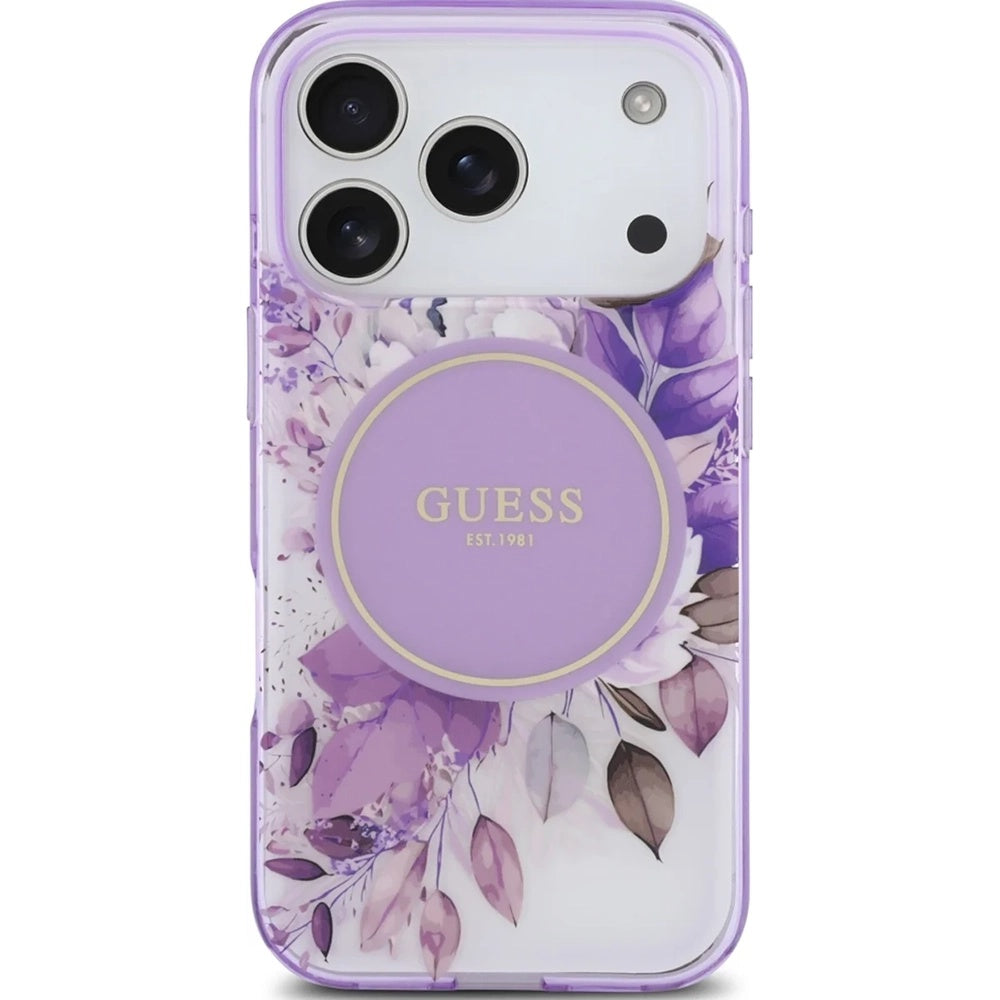 Futrola MagSafe za Apple iPhone 17 Pro Max, Guess, IML Flower & Tonal Circle, Ljubičasta
