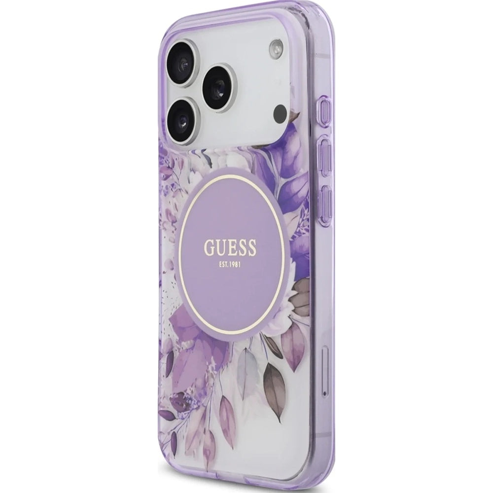 Futrola MagSafe za Apple iPhone 17 Pro Max, Guess, IML Flower & Tonal Circle, Ljubičasta