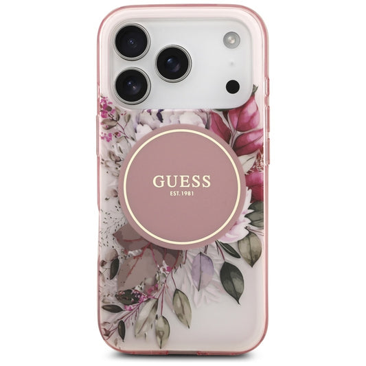 Futrola MagSafe za Apple iPhone 17 Pro Max, Guess, IML Flower & Tonal Circle, Roze