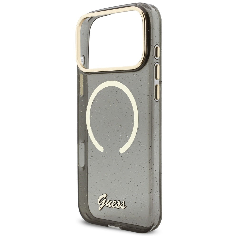Futrola MagSafe za Apple iPhone 17 Pro Max, Guess, IML Glitter Script Strap, Crna