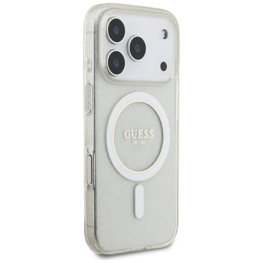 Futrola MagSafe za Apple iPhone 17 Pro Max, Guess, IML Glitter sa perl trakom, Transparentna