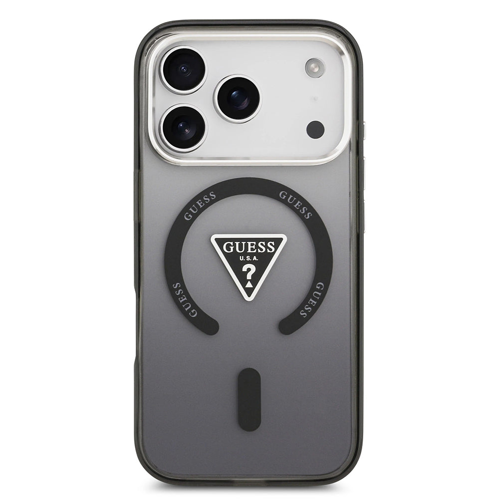 Futrola MagSafe za Apple iPhone 17 Pro Max, Guess, IML Gradient Triangle Logo, Crno Srebrna