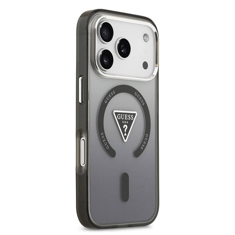Futrola MagSafe za Apple iPhone 17 Pro Max, Guess, IML Gradient Triangle Logo, Crno Srebrna