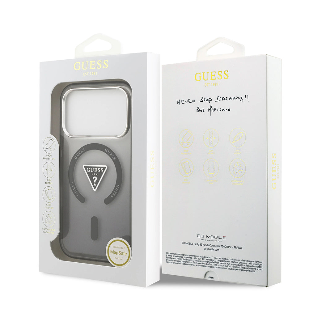 Futrola MagSafe za Apple iPhone 17 Pro Max, Guess, IML Gradient Triangle Logo, Crno Srebrna