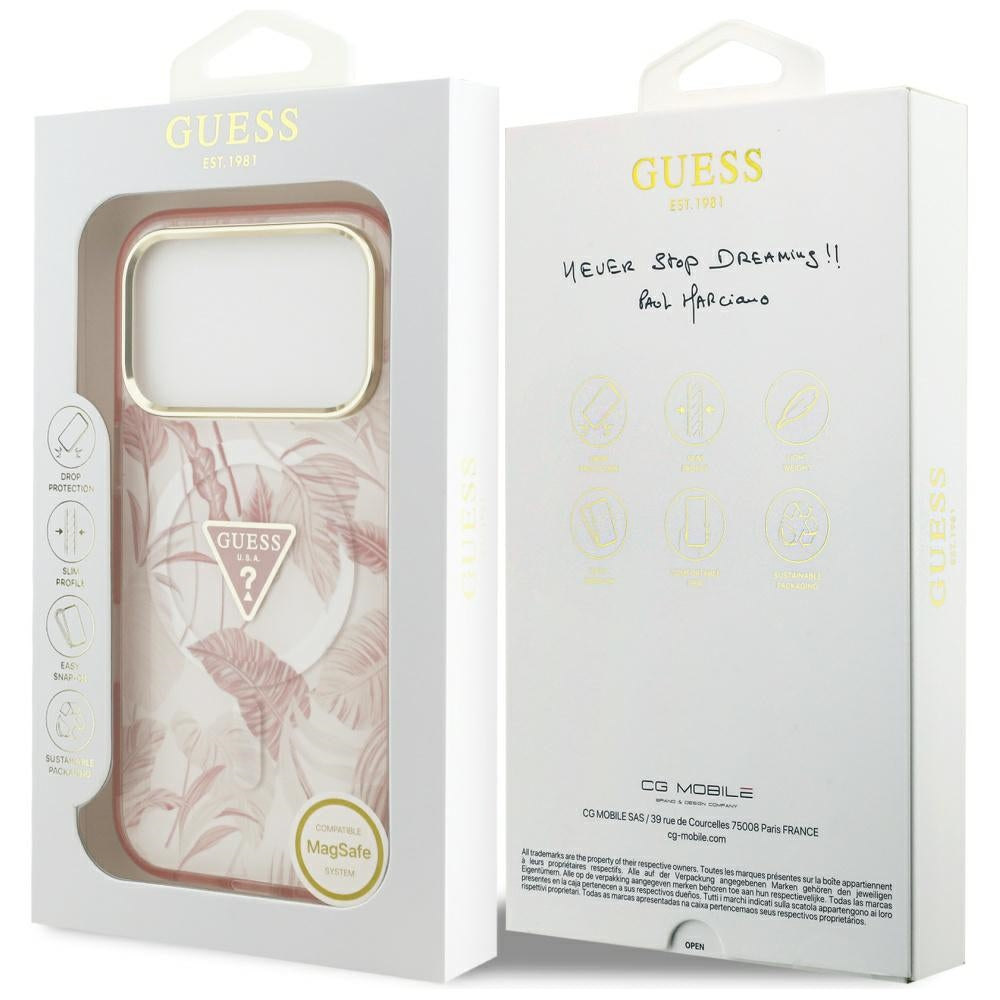 Futrola MagSafe za Apple iPhone 17 Pro Max, Guess, Jungle Tonal Triangle, Roze