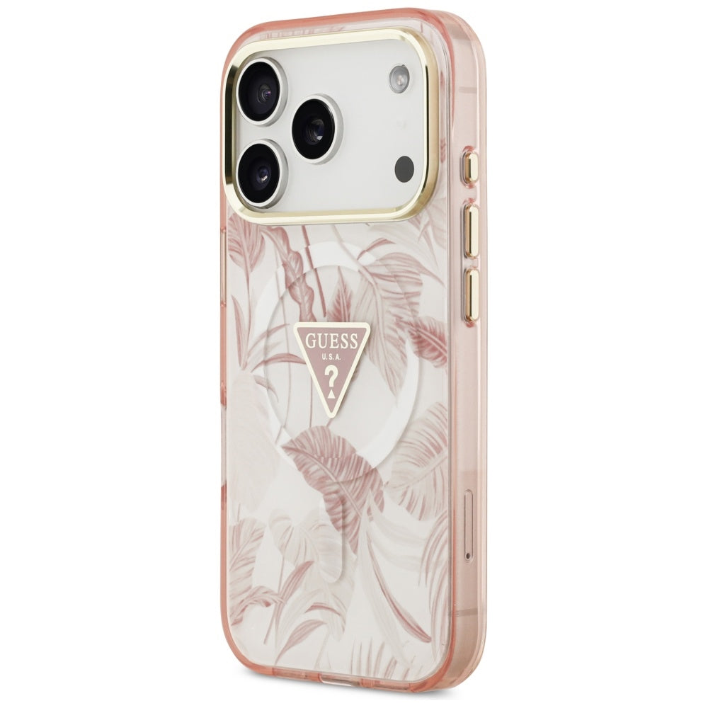 Futrola MagSafe za Apple iPhone 17 Pro Max, Guess, Jungle Tonal Triangle, Roze