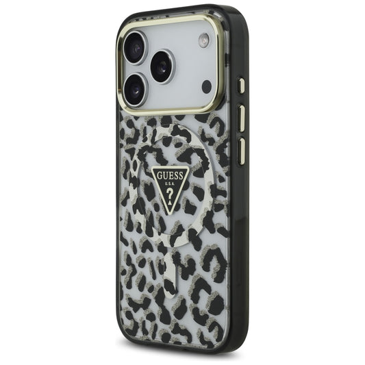 Futrola MagSafe za Apple iPhone 17 Pro Max, Guess, Leopard Glitter, Crna