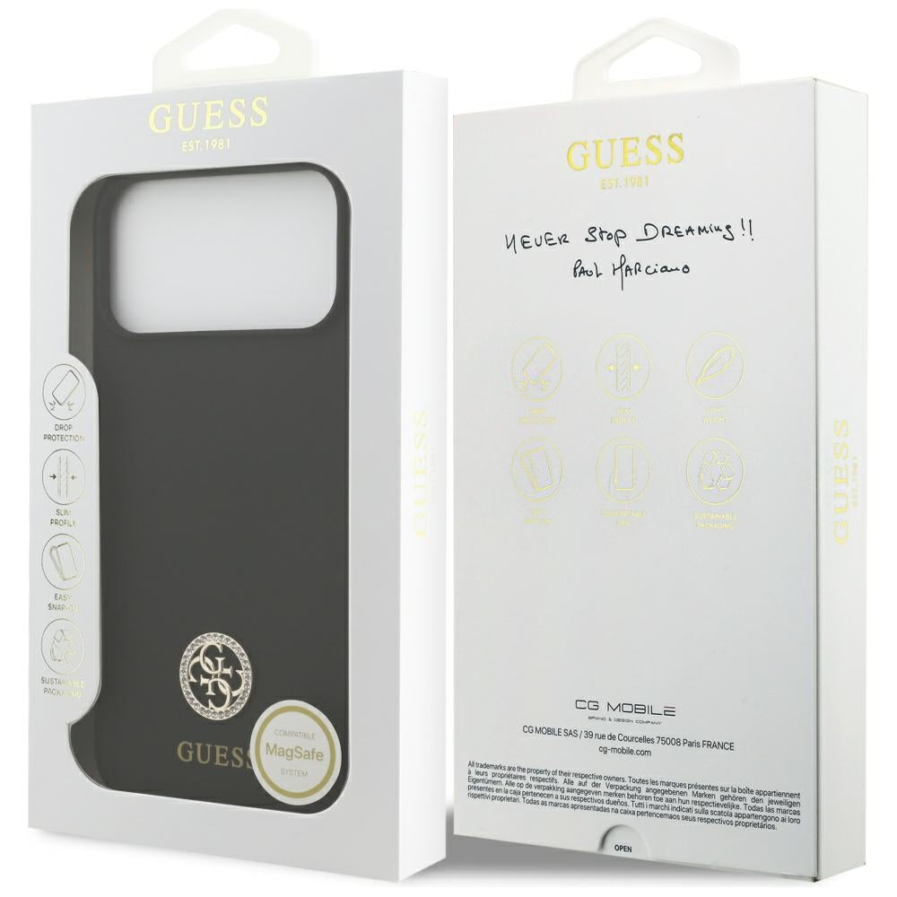 Futrola MagSafe za Apple iPhone 17 Pro Max, Guess, Logo Strass 4G, Crna