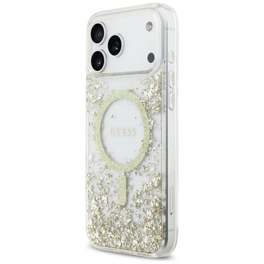 Husa MagSafe za Apple iPhone 17 Pro Max, Guess, Resin Bottom Glitter, Zlatna