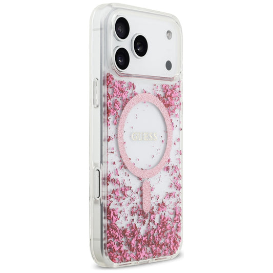 Husa MagSafe za Apple iPhone 17 Pro Max, Guess, Resin Bottom Glitter, Roze
