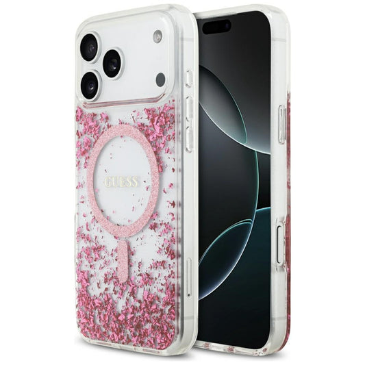 Husa MagSafe za Apple iPhone 17 Pro Max, Guess, Resin Bottom Glitter, Roze